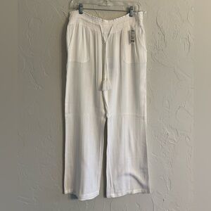 White Wide Leg Tassel Drawstring Pants